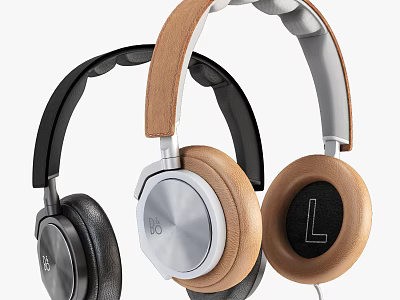 Elegant Modern Over ear Headphones With Wooden Leather And Metal Design For Premium Audio Experience 3d model