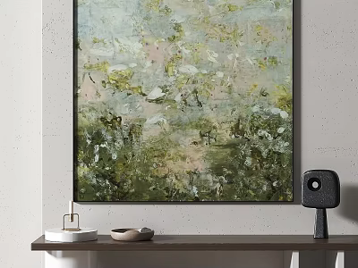 Abstract Oil Painting With Soft Green Pink Tones On Wall With Minimal Decor 3d model