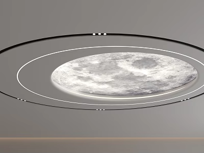Modern Circular Ceiling Design With Moon Pattern Illuminated Rings And Recessed Lighting 3d model