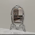 Silver Ornate Mirror Reflecting Modern Interior With Sofa And Carpet 3d model