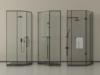 Different Styles Of Shower Head In Modern Glass Shower Enclosures With Black Frame 3d model