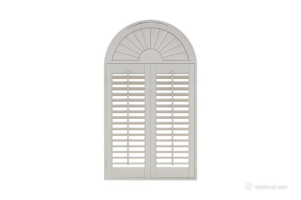 White Arched Top Double Panel Window Shutters for Classic Home Design 3d model
