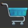 Blue Shopping Cart With Orange Handle Metal Frame And Four Wheels
