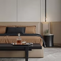 Modern Bedroom Interior With Wooden Elements Bed TV Bookshelf And Rug