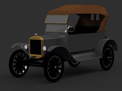 Vintage Classic Car With Gray Body Brown Soft Top Gold Front And Black Wheels 3d model