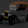 Vintage Classic Car With Gray Body Brown Soft Top Gold Front And Black Wheels