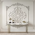Elegant Console Table With Marble Top And Gold Decor On White Carved Wall 3d model