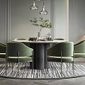 Elegant Modern Restaurant Interior With Round Dining Table Green Chairs Pendant Lights And Decorative Plant