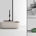 Modern Minimalist Washbasin Design With Neutral And Green Colors And Black Faucet