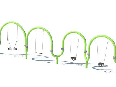 Green Curved Swing Set As Charming Garden Ornament For Outdoor Spaces 3d model