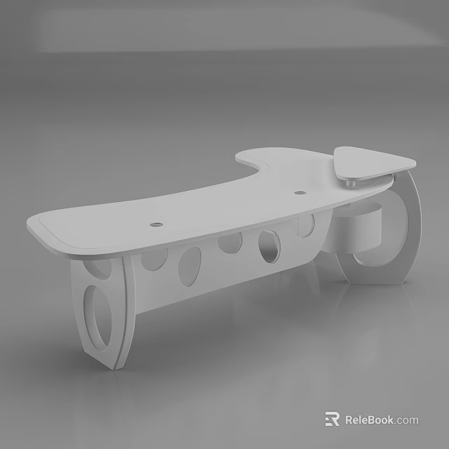 Modern White Desk With Unique Hollow Circular Holes And Smooth Lines 3d model 