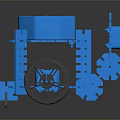 Blue 3D Printed Mechanical Model With Cylindrical Body Wheels And Structural Parts