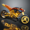 Futuristic Gold And Orange Motorcycle With Aerodynamic Frame And Shiny Wheels