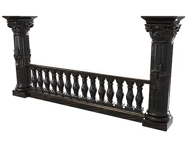 Black Roman Columns With Decorative Railing And Intricate Carved Details 3d model