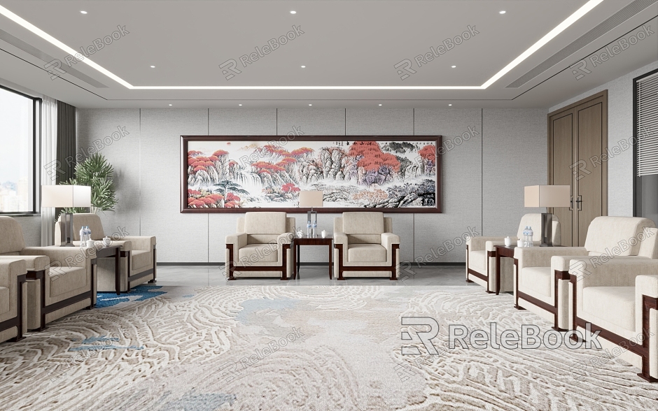 New Chinese Meeting Room Single Sofa Mural model