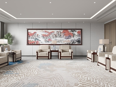 New Chinese Meeting Room Single Sofa Mural model