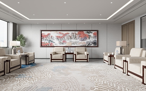 New Chinese Meeting Room Single Sofa Mural 3d model