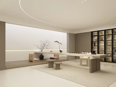 Modern Tea Room With Minimalist Furniture And Plant Decor 3d model