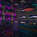 Purple Neon KTV Interior With Sound Wave Patterns And Space Themed Decor