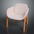 Light Pink Upholstered Chair Featuring Curved Backrest Armrests Wooden Legs And Minimalist Design