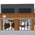 Specialty Store Interior Featuring Wooden Display Cabinets Colored Door Panels Red Walls White Marble Flooring