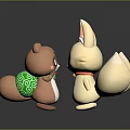 Cartoon Game Characters Brown Squirrel With Green Spiral Backpack And Yellow Fox Facing Each Other