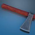 Rustic Axe With Red Wooden Handle And Metal Blade On Reflective Blue Surface