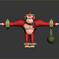 Red Gorilla 3D Model Character With Green Decorative Spiked Rings And Holding Green Ball