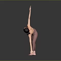 Woman Performing Yoga Asana With One Arm Up In Sportswear On Gray Background