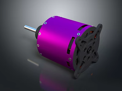 Purple Electric Motor With Metal Shaft And Black Mechanical Components 3d model