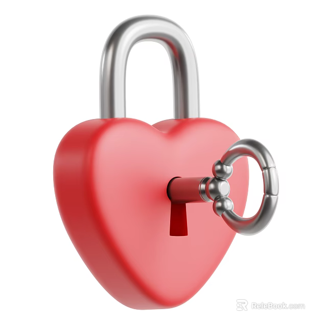 Decorative Ornament Set with Red Heart Shaped Lock and Silver Metal Key for Home Decor 3d model 