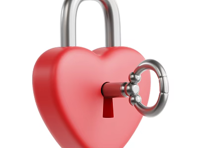 Decorative Ornament Set with Red Heart Shaped Lock and Silver Metal Key for Home Decor 3d model