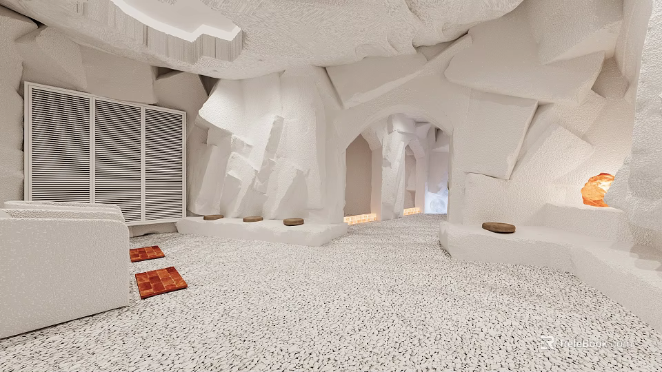 Modern SPA Sauna Space With White Textured Interiors 3d model 