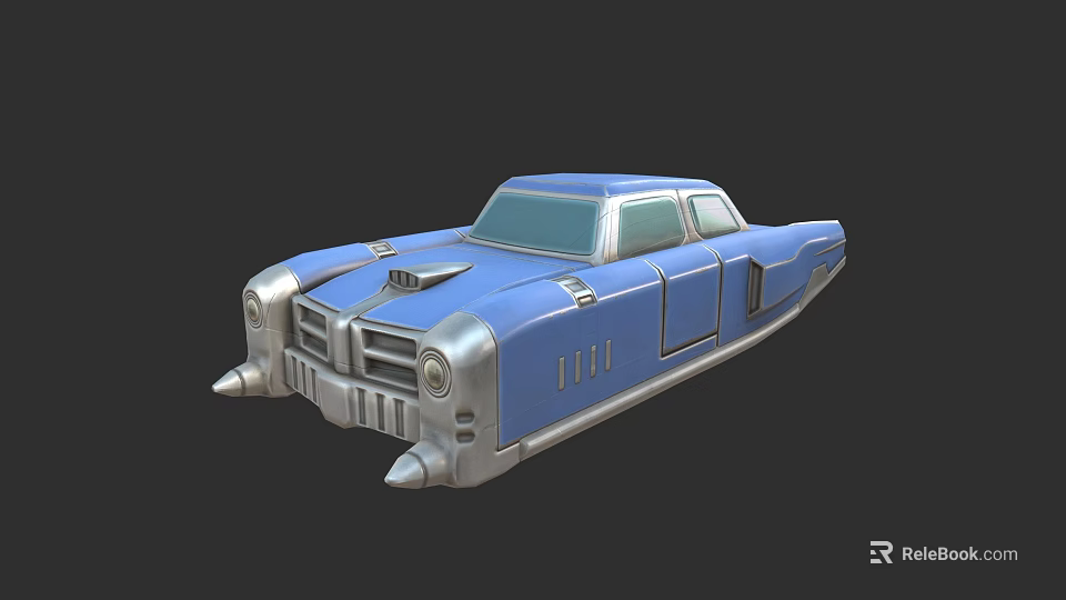 Blue Vintage Futuristic Car With Silver Accents Streamlined Body And Unique Front Grille 3d model 