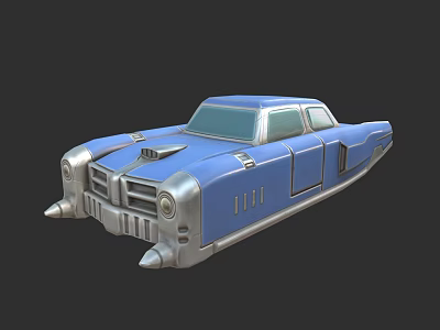 Blue Vintage Futuristic Car With Silver Accents Streamlined Body And Unique Front Grille 3d model
