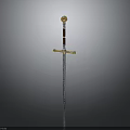 Medieval Sword With Golden Hilt Brown Handle And Silver Blade Design