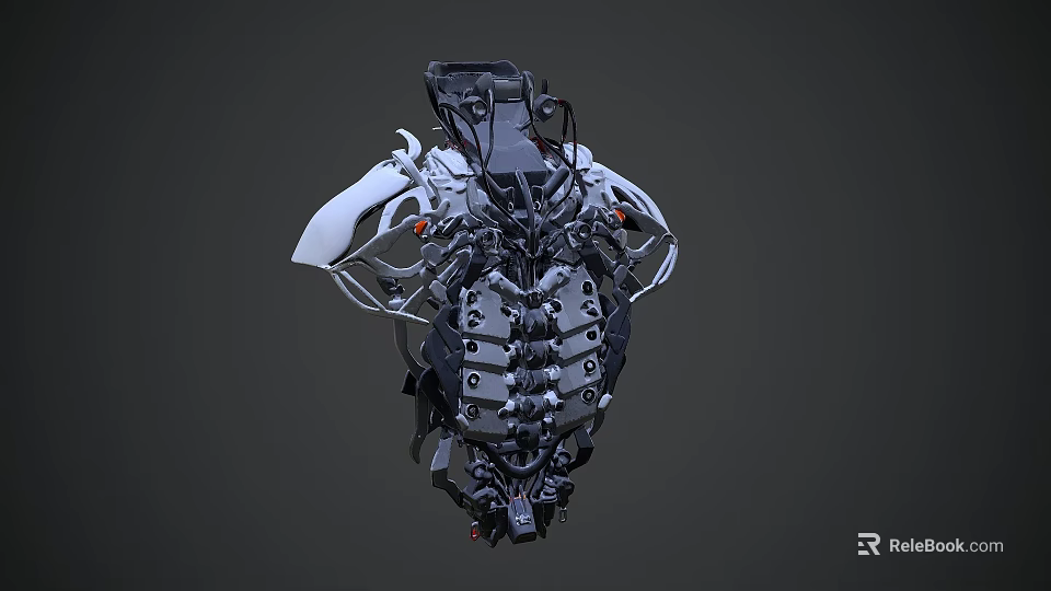Mechanical Game and Movie Character Upper Body With Metal Armor Pipes and Mechanical Parts 3d model 