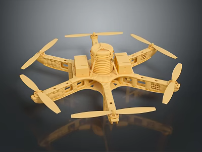 Golden Drone Model With Multiple Propellers And Main Structure 3d model