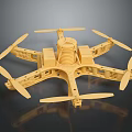 Golden Drone Model With Multiple Propellers And Main Structure 3d model