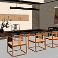 Traditional Wooden Tea Table With Matching Chairs And Elegant Decor Elements 3d model
