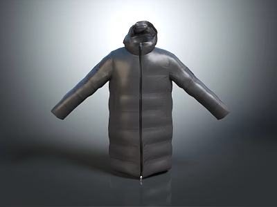 Black Long Hooded Down Jacket With Sleek Modern Design Standing 3d model