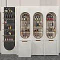 Modern Liquor Display Shelves With Glass Doors And Various Bottle Storage