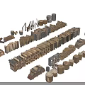Courtyard Garden Display With Stacked Wood Piles And Various Wooden Log Arrangements