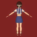 Anime School Girl Character In Sailor Uniform With Red Scarf Blue Skirt And Red Background