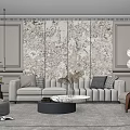 Modern Luxury Beige Sofa And Marble Coffee Table Set With Gray Wall Artwork 3d model