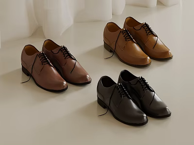 Men's Leather Dress Shoes In Brown Tan Black With Classic Lace Up Design 3d model