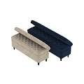 Navy Blue Velvet Storage Ottoman With Tufted Design And Wooden Legs