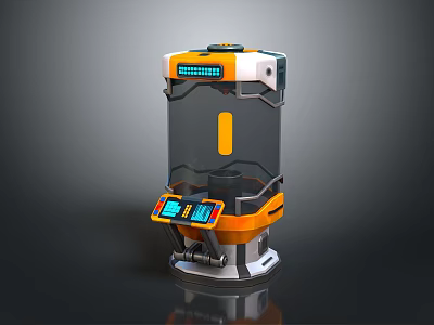 Orange And White Machine With Blue Display Control Panel Reflective Base Dark Background 3d model