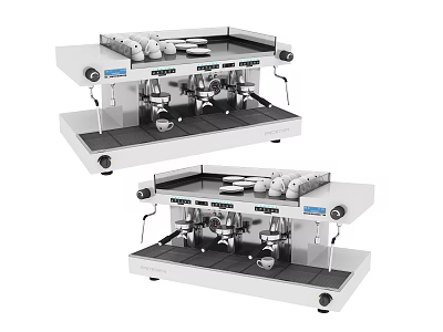 Two White Professional Espresso Coffee Machines For Kitchen With Multiple Controls 3d model