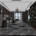 Modern Chinese Style Living And Dining Room With Sofa Coffee Table TV Cabinet And Chandelier